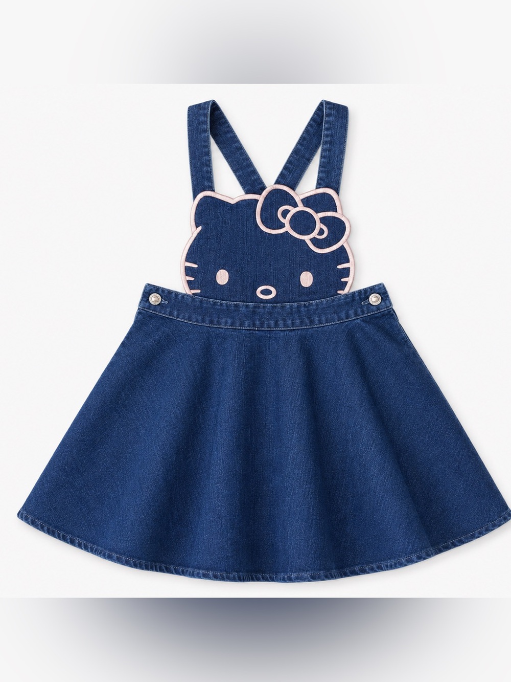 Hello Kitty Sanrio Denim Pinafore Dress Girls Kawaii Y2K Skater Overall Dress
